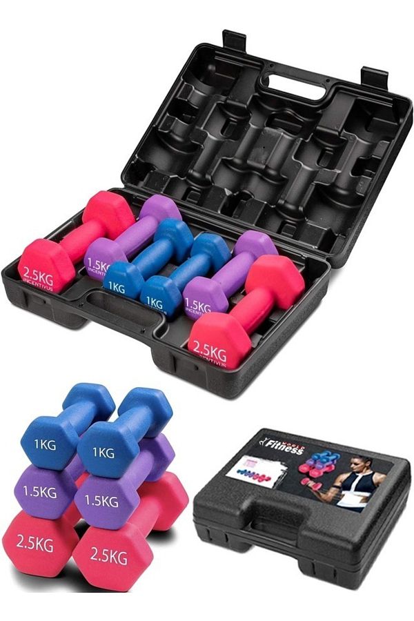 Fitness World-Dumbbell Set, 10 Kg, Multicolor, A Bag Of Dumbbells And Weights From 1