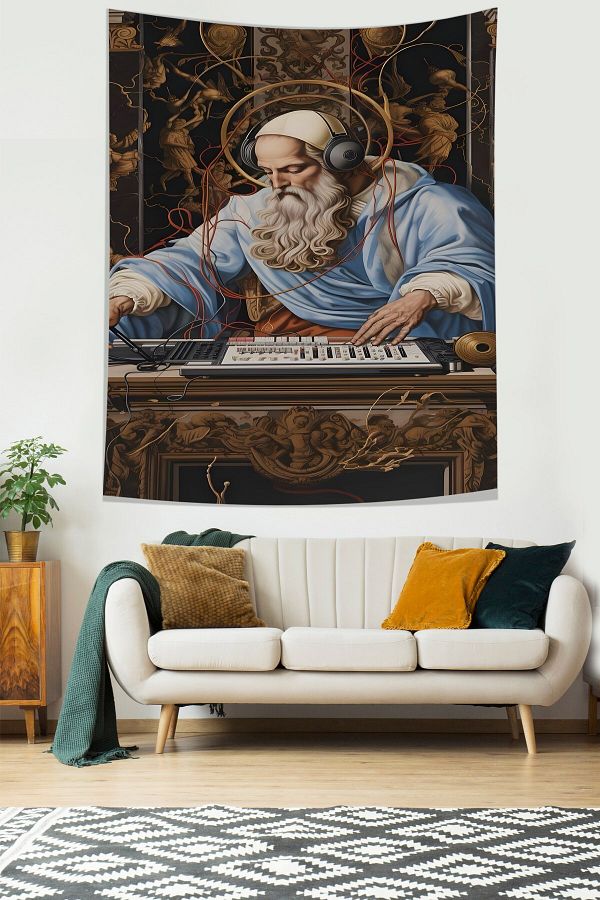 on the clouds-Music Themed Dj Dj Stain Resistant Fabric Wall Covering Tapestry 1