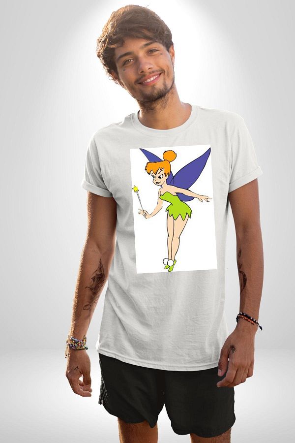 Navcoli-Tinker Ball Angel Peter Pan Cartoon Graphic Printed Cotton Combed Cotton Women Men White T-Shirt 1
