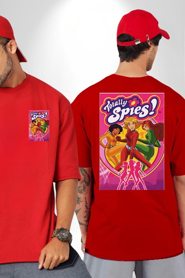 Navcoli-Totally Spies Spy Girls Cartoon Pocket Back Printed Cotton Combed Cotton Women Men Red T-Shirt 1