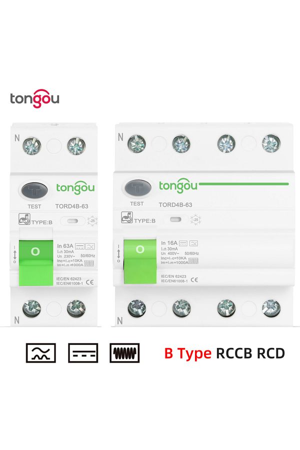 TONGOU-RCD RCCB Type B Earth Leakage Residual Current Circuit Breaker Evse 2P 4P AC 40a 63a 30ma 100ma 3... 1
