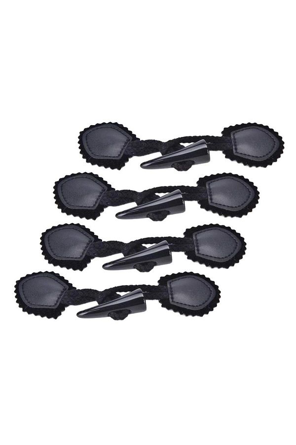 Choice-Black 4 Pairs Horn Buttons Duffle Coat Jacket Fasteners Toggle With Leather Patch Buckle Buttons For 1