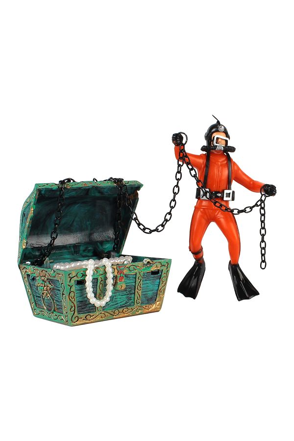 Choice-Orange Treasure Chest Fish Tank Decorations Treasure Hunter Aquarium Decoration Accessories Diver Ac 1