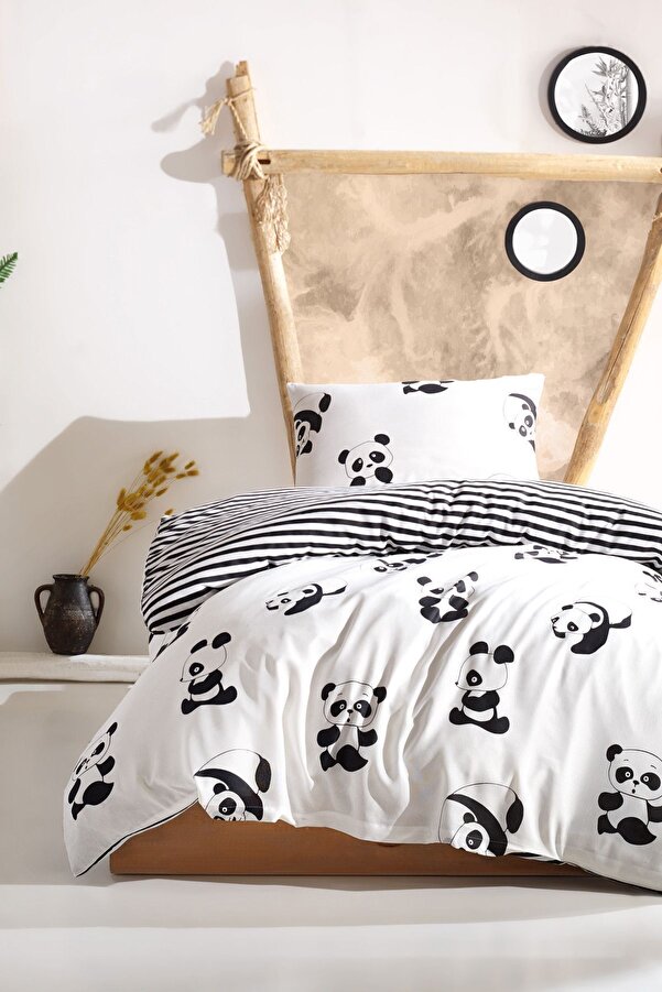 Eponj Home Tek Kişilik Kolay Ütülenir Nevresim Takımı B&W Panda