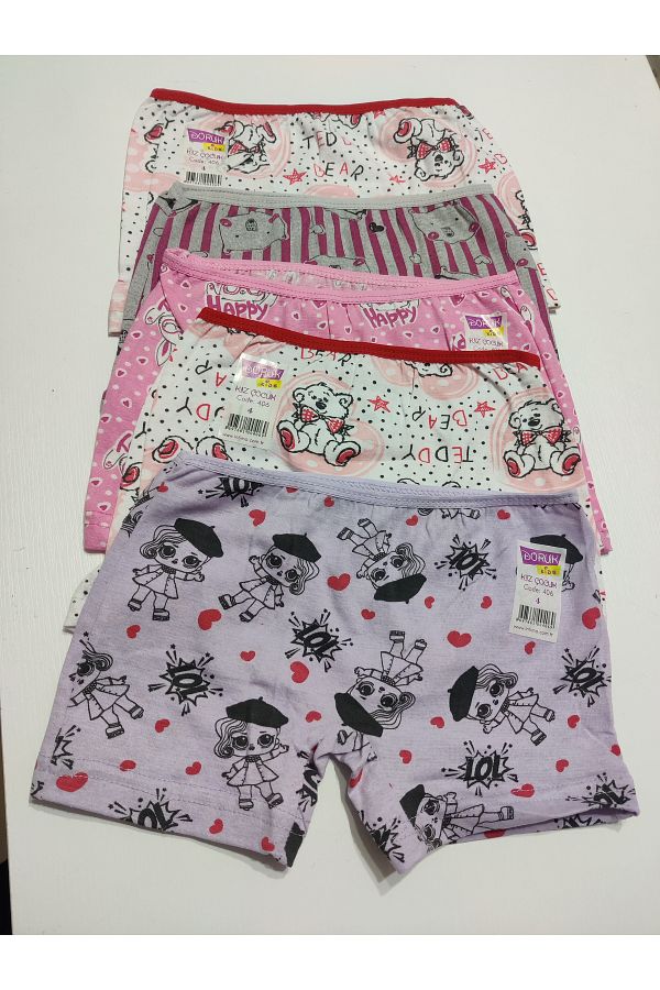 Selen-Girl's Patterned Combed Cotton Boxer 5 Pieces 1