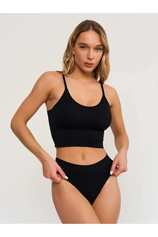 MİSTİRİK-Navelli Black String Panties - Solid Pattern, Soft Fabric 1