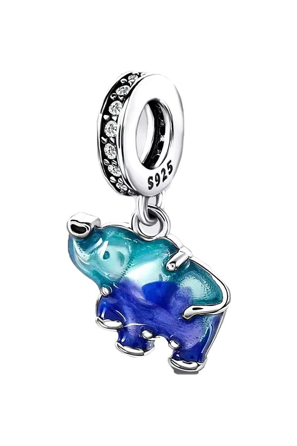 Fubena-Blue Murano Elephant Dangle Charm 1