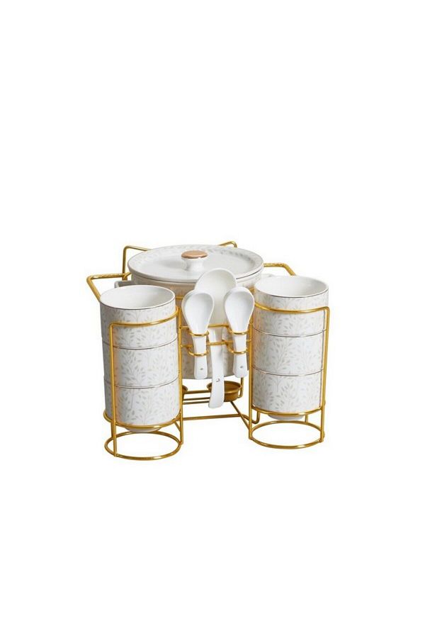 One More-15-Piece Elegant Design Leaf Pattern Serving Set with Stand 1