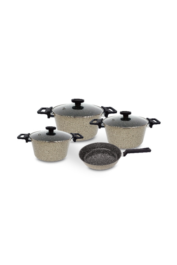 NEOFLAM-Reverse,Cooking Set7pcs,INDUCTION,Forged Aluminum,Ecolon coating,Pots20,24,28cm+Fry24cm,Warm Marble 1