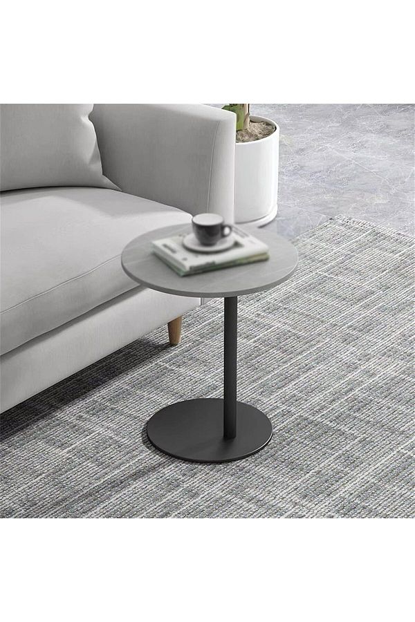 Generic-Black and Grey Marble Wood and Metal Side Table - 40x55 cm 1