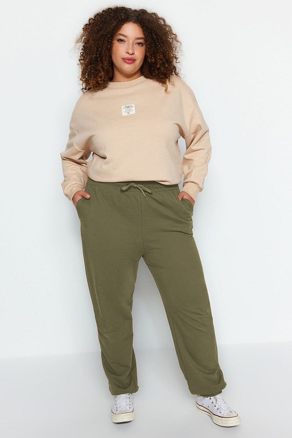 Trendyol Curve-Plus Size Light Khaki Jogger Sweatpants - Elastic Leg Tbbss22Ea0065 1