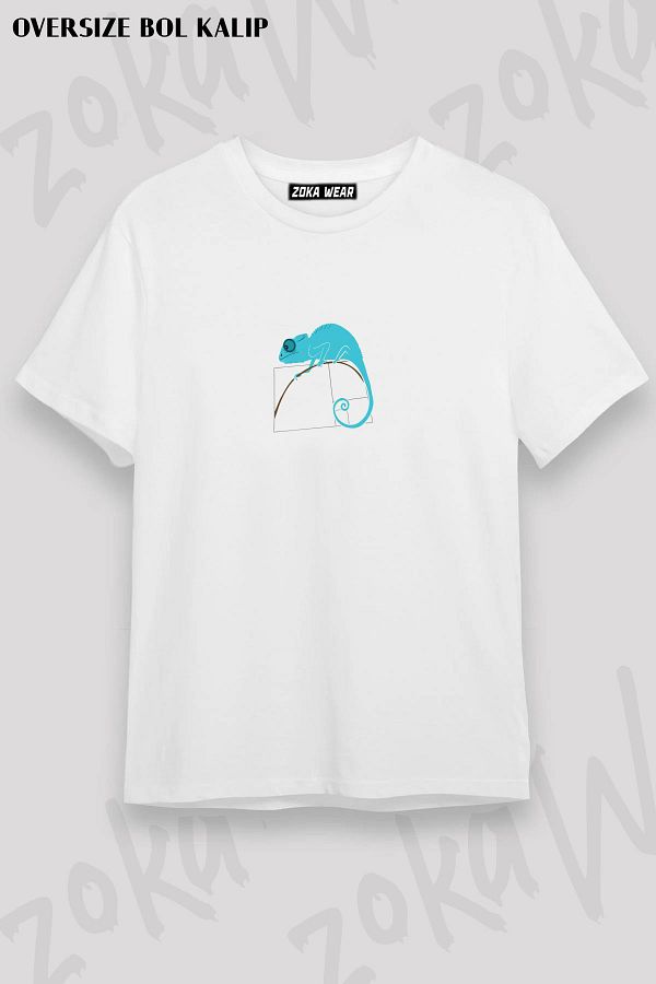 ZOKAWEAR-Μπλουζάκι Unisex Oversize Fibonacci Spiral Printed - Molded Chameleon Design 1