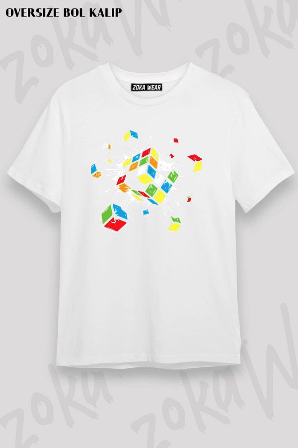 ZOKAWEAR-Unisex Oversize Exploding Cube Speed Puzzle Design - Printed Tshirt 1