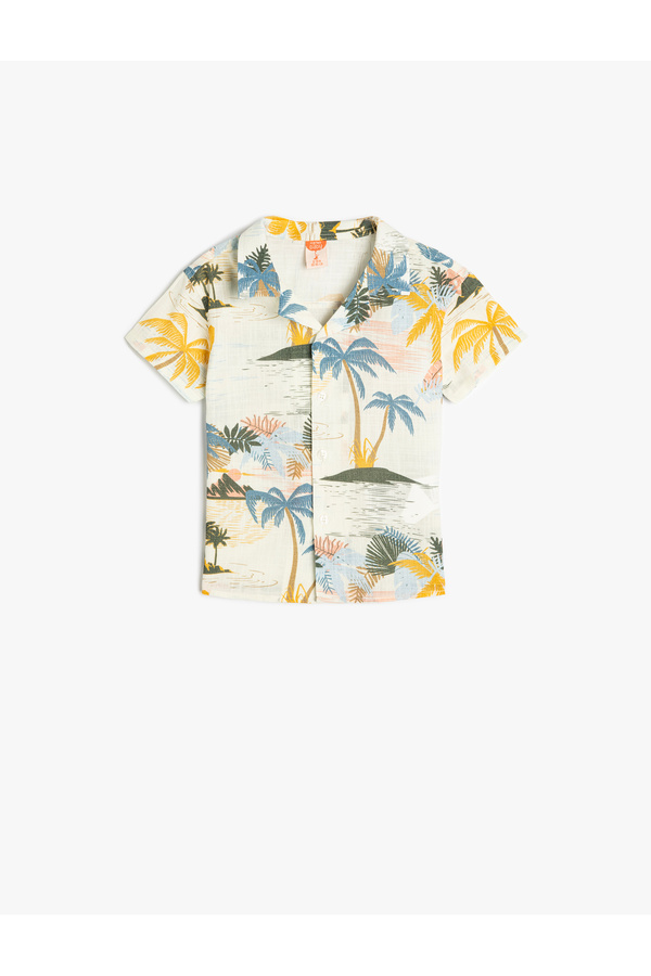 Koton Palmiye Baskılı Düğmeli Pamuklu Kısa Kollu Gömlek