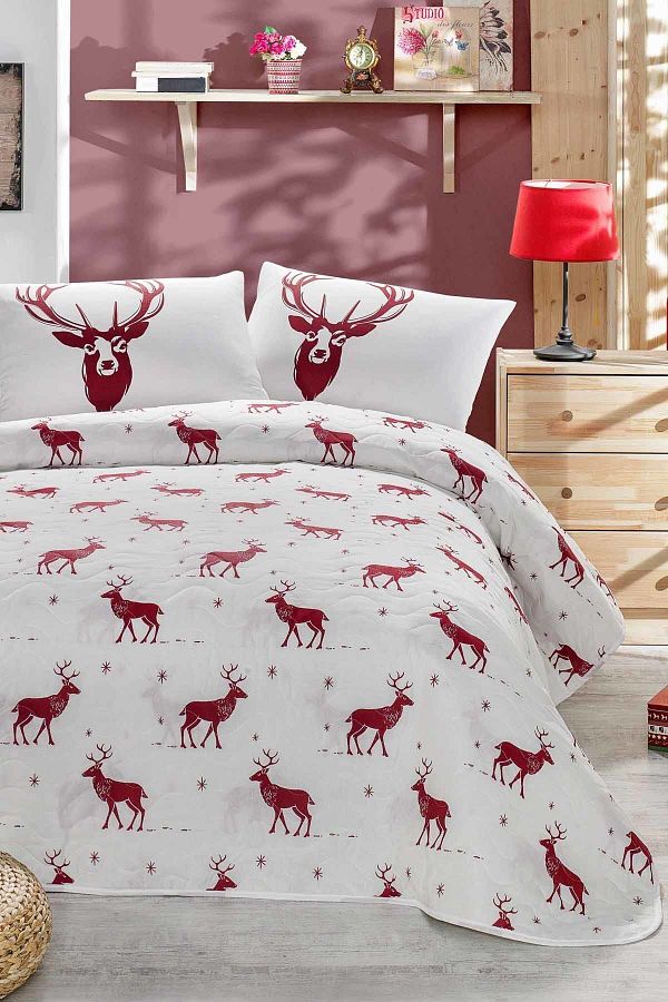 Eponj Home-Double Quilted Bedspread Set Geyik Claret Red 1