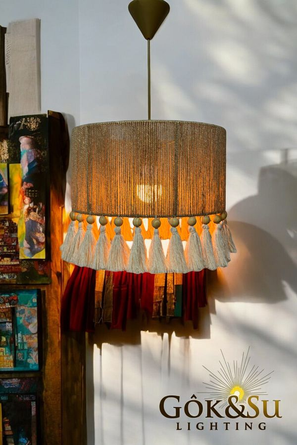 Göksu Lighting-Thin Jute Chandelier - Rustic, Bohemian, Wicker, Macrame and Tassel Chandelier 1