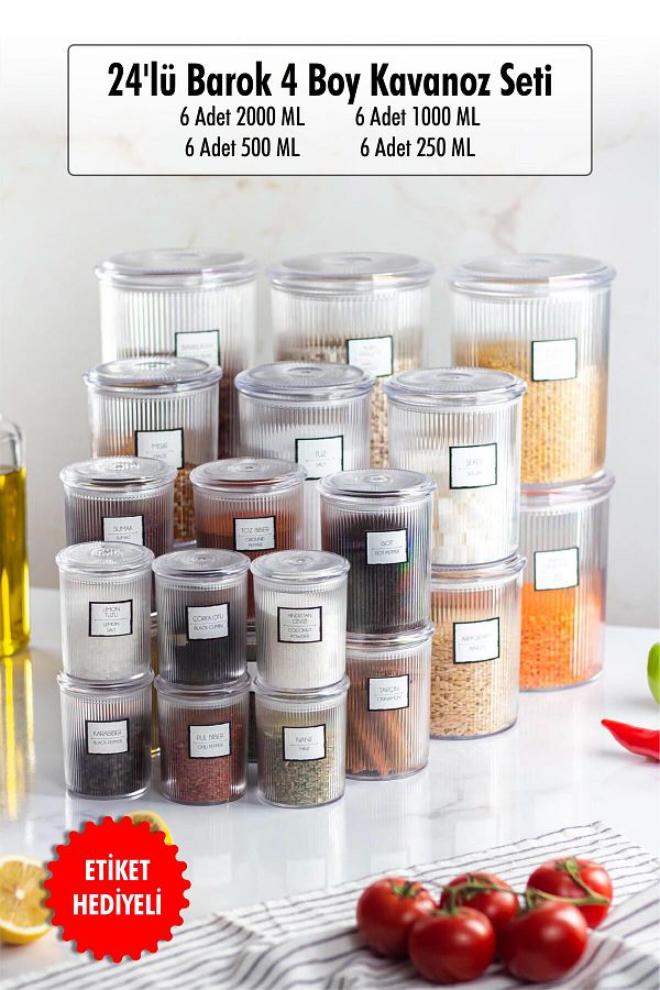 EWs-24-Piece Baroque Round 4-Size Jar Set & Storage Container & Food Container (6*2000 Ml, 6*1000 Ml, 6*500 Ml, 1