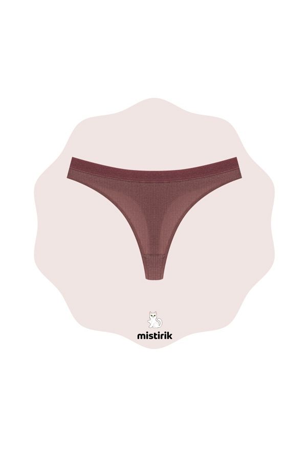 MİSTİRİK-Paulo Model - Ribbed and Flexible Soft Fabric, Plum Color String Panties 1