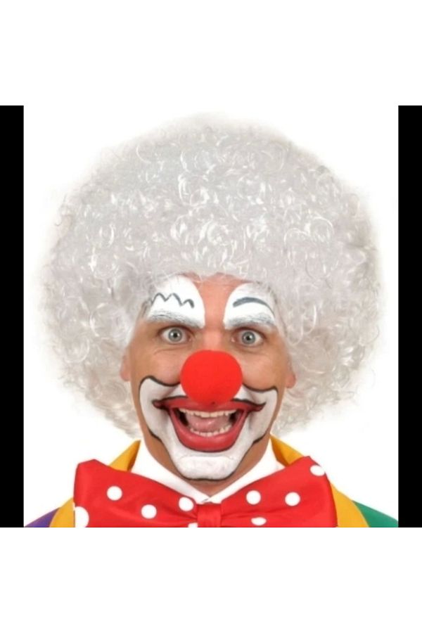 Skygo-White Curly Afro Wig and Red Sponge Nose Set 1