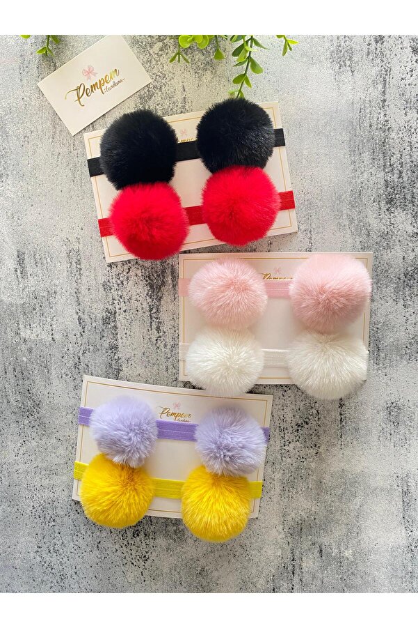 pempem bandana Kız bebek peluş  ponpon bant 6 lı bandana
