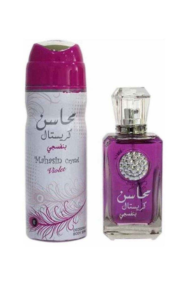 lattafa-Mahasin Crystal Violet Gift Set EDP 100 ml, Deodarant 200ml 1