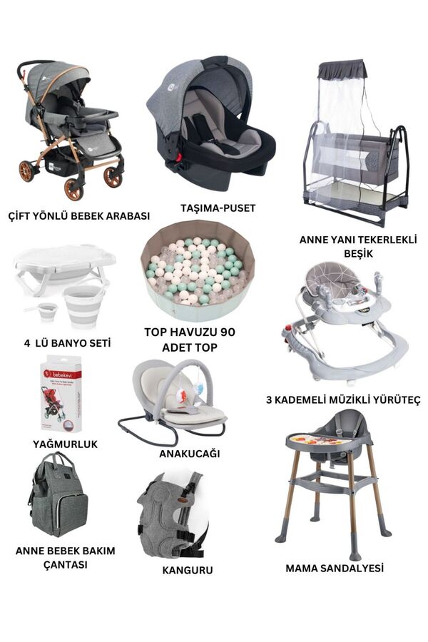 ÖYKÜ BEBEK DUNYASI Çıtır Yeni Doğan Bebek Çeyiz Seti Bebek Arabası Anne Yanı Beşik Anakucağı Mama Sandalyesi (14 Parça)
