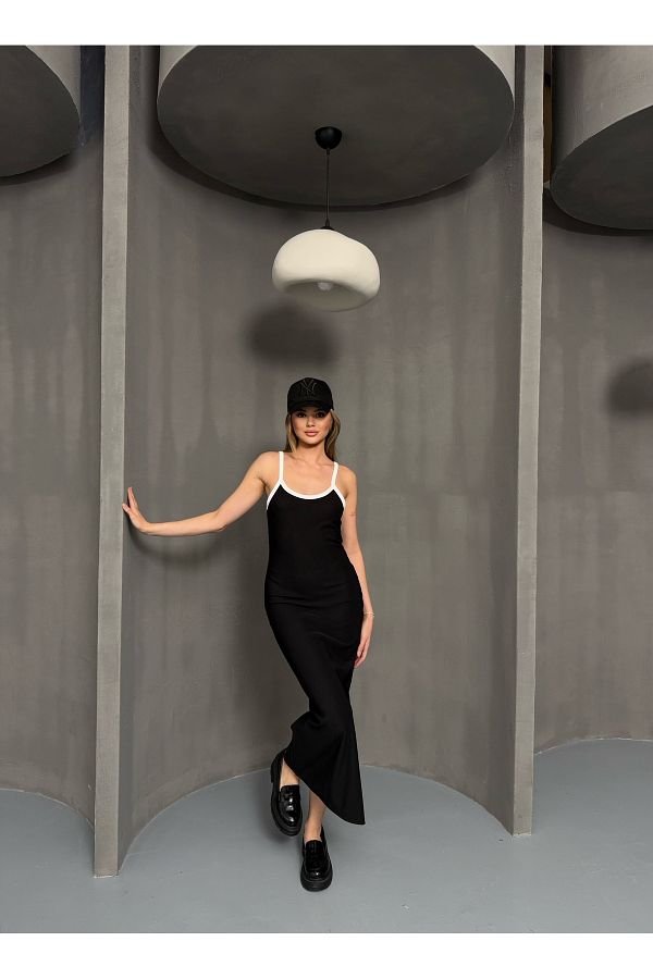 BEJNA-Langes Damenkleid mit Paspelierung und Schlitz 1