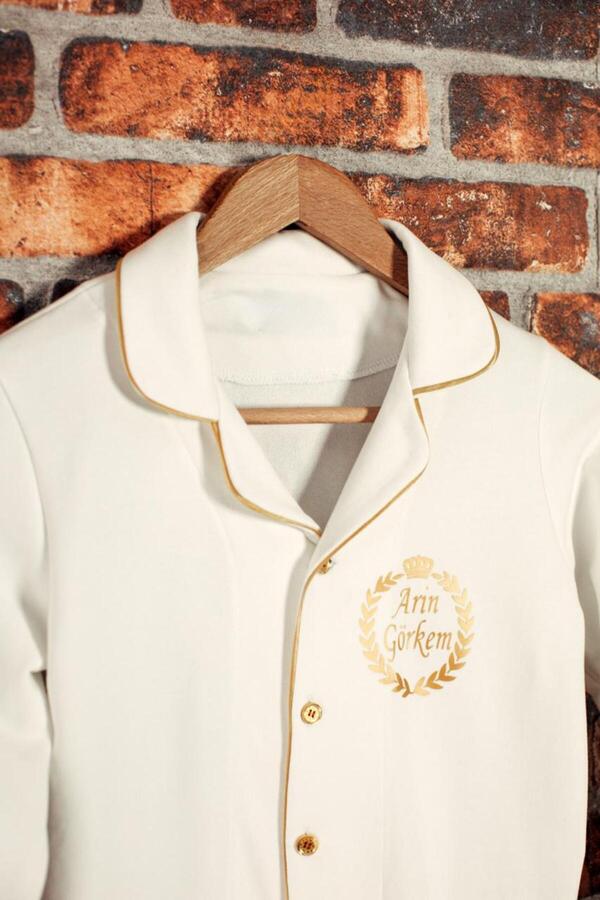 ADEREN KİDS KIŞLIK SÜNNET PİJAMASI PAMUK İSİM BASKILI BEYAZ GOLD