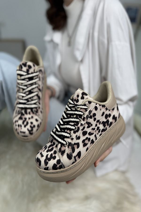 Nstil-Pantofi de damă cu șireturi cu imprimeu leopard, cu toc înalt și gros - vârf oval 313 1