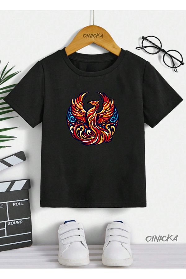 OTNICKA-Special Design Anka Bird Printed Black Kids T-Shirt 1