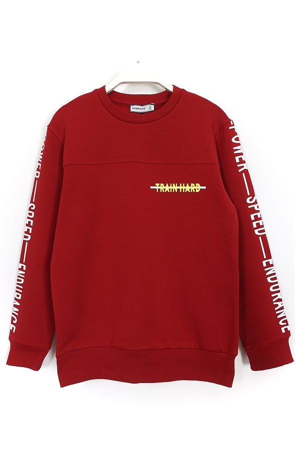 DobaKids-Boy's Red Basic Sweatshirt - 2 String Raster and Printed Sleeves 1