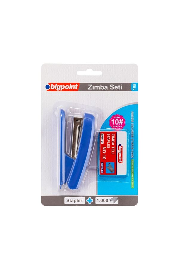 Bigpoint-Blue Stapler Machine Set - 10, Stapling up to 12 Sheets, 1000 Pieces No:10 Staple Wire D 1