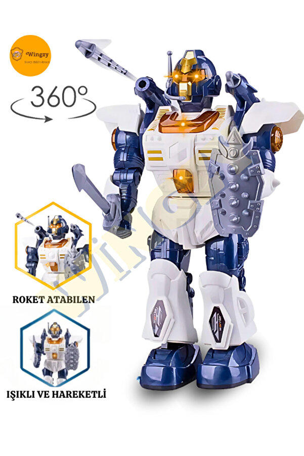 Wingzy Işıklı Ve Müzikli Roket Atan Pilli Savaşçı Robot, Hareketli, Sesli, Pilli Oyuncak