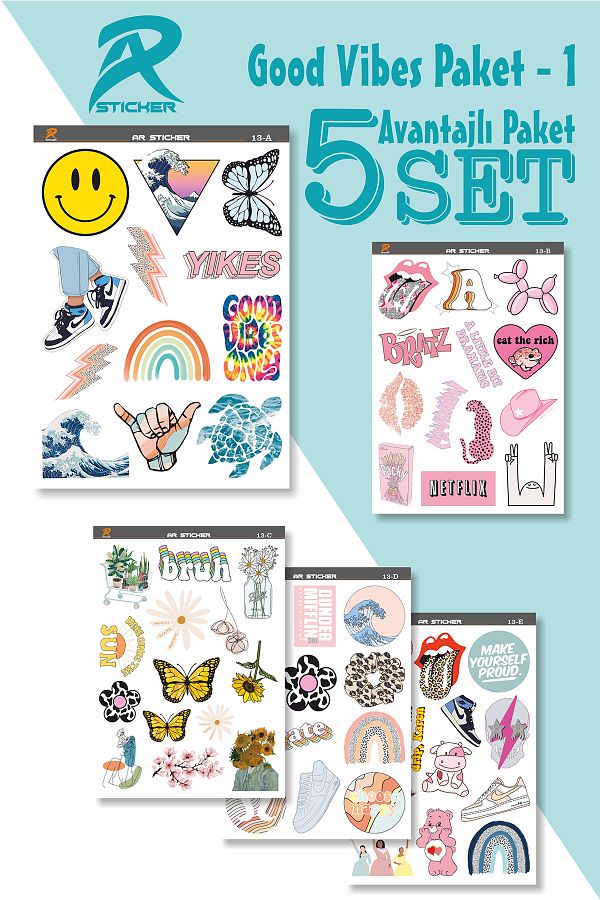 AR Sticker-Autocolant pentru tabletă pentru laptop cu tematică Good Vibes Pachet avantajos 1 - 5SET 1