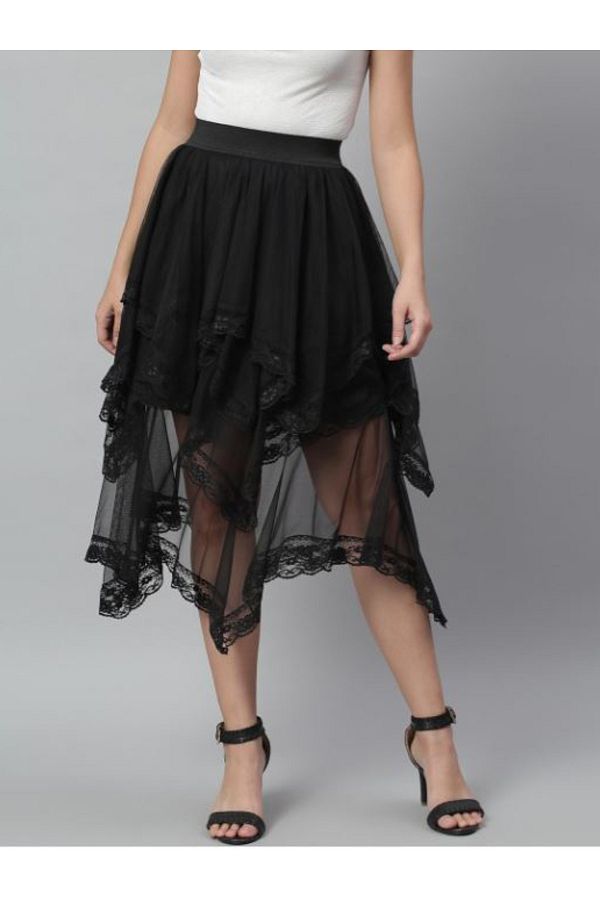 Kassually By Styli-Mesh Insert Layered Sheer Midi Skirt 1