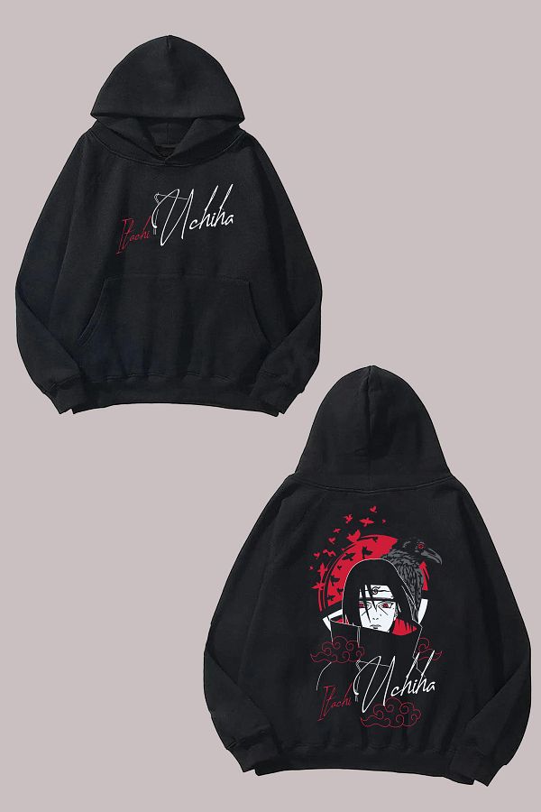 Anetos-Itachi Uchiha Crow Design Back Printed Black Sweatshirt 1