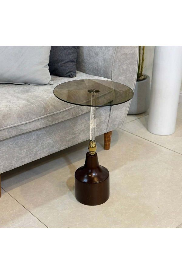 kafeny-Glass serving table with transparent column and marble base 1