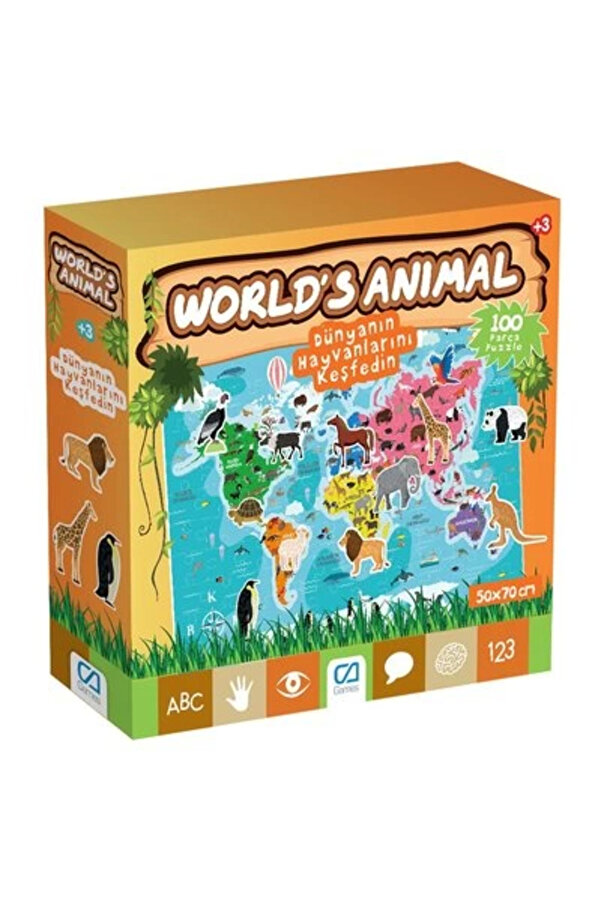 CA Games World's Animal Dünyanın Hayvanları 50x70cm 100 Parça Eğitici Çocuk Yapboz-Puzzle Serisi