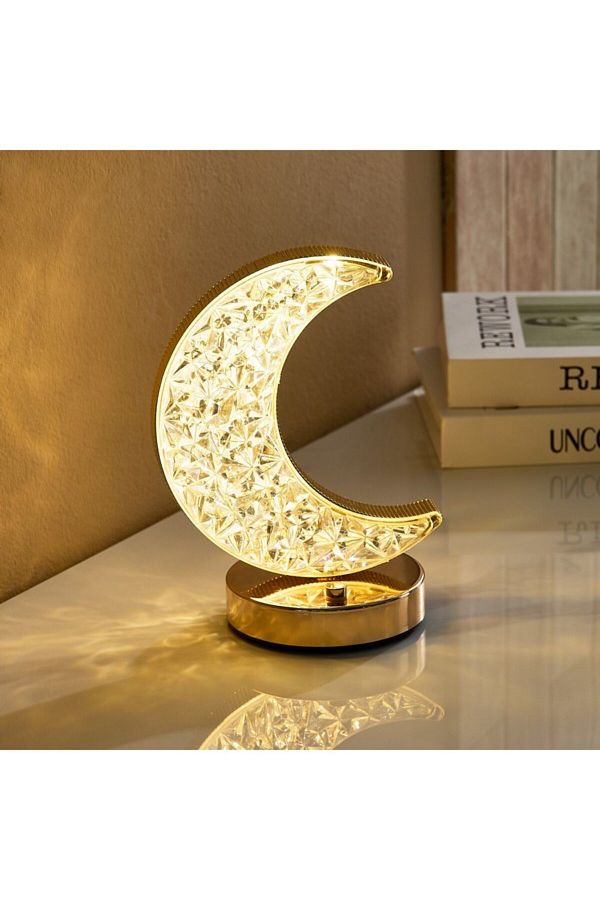Home Box-Dux Rechargeable Crescent Moon Metal Base Table Lamp with Crystal Shade and Touch Switch 1