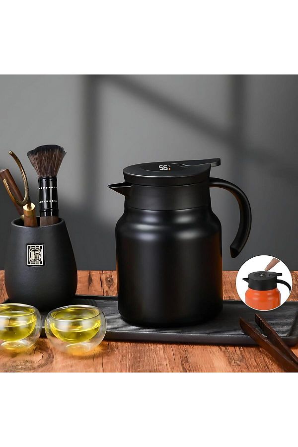 Generic-Stainless Steel 1000ML Large Capacity Insulated Kettle Teapot Tea Filter Digital Temperature Display 1