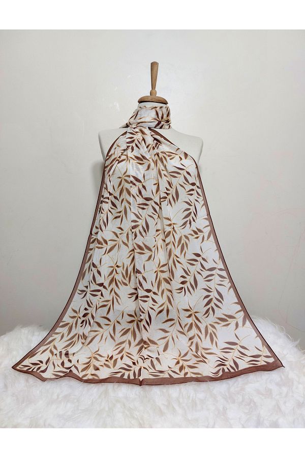REMOMODA-180X70 cm Patterned Chiffon Shawl - Leaf Model 1