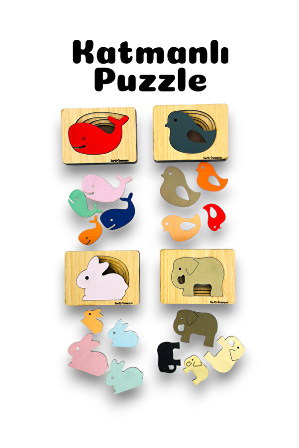 Karter İnovasyon Katmanli Puzzle 4lü Egitici Tak-cikar Set Montesorri Set Puzzle Egitici Oyuncak 4lü Set,