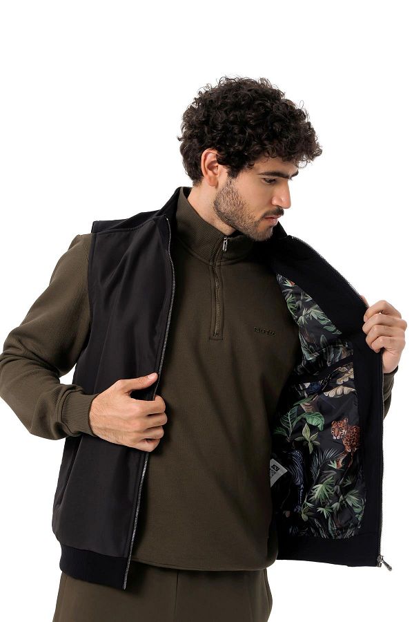 Escetic-Black Patterned Lining Covered 3 Thread Thick Oversize Men's Vest Tk0056 1