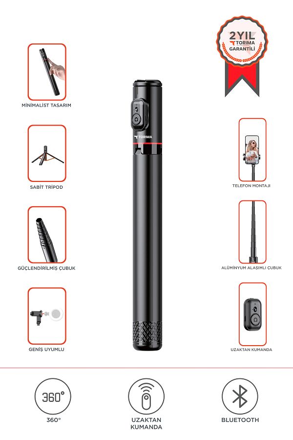 Torima-C10 Black Selfie Stick - Multi-Purpose and Remote Controlled Tripod 1