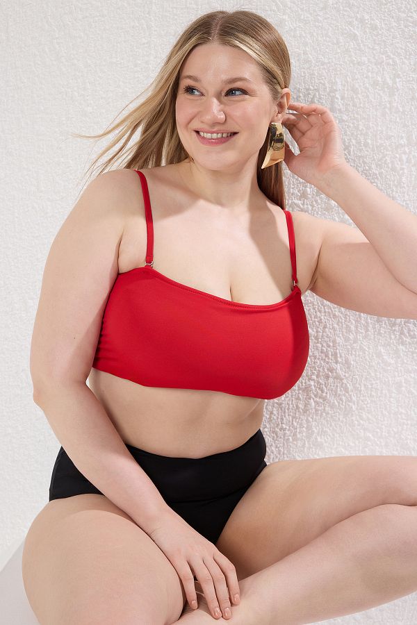 Trendyol Curve-Red Strapless Rope Strap Large Size Bikini Top Tbbss23Ct00013 1
