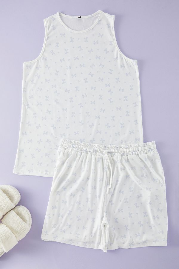 Trendyol Curve-Set pijamale tricotate cu model panglică/fundă albastru ecru TBBSS25AI00038 1