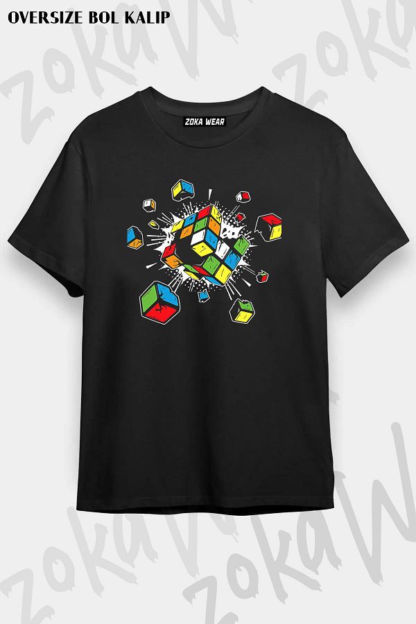 ZOKAWEAR-Unisex Oversize Exploding Cube Speed Puzzle Design - Printed Tshirt 1