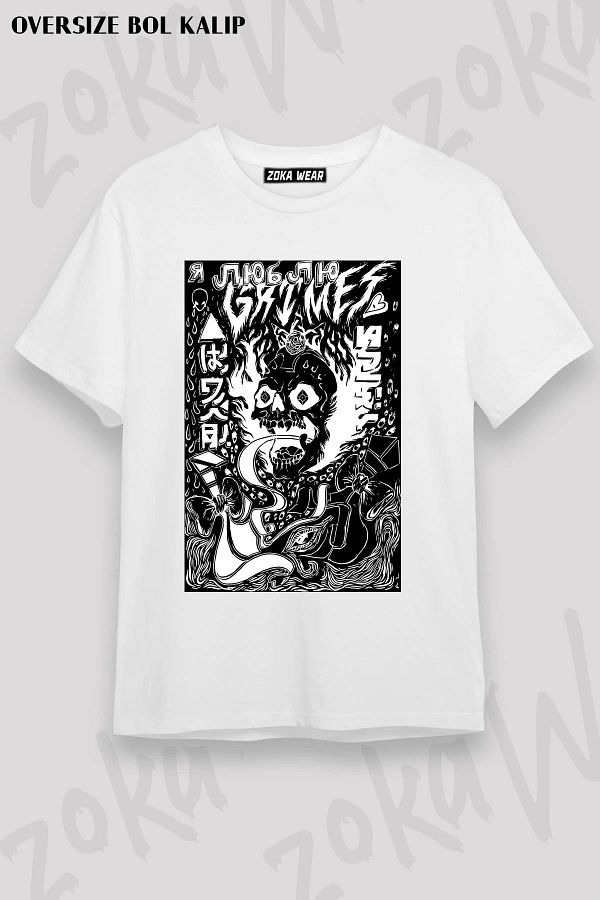 ZOKAWEAR-Grimes Visions Inverted Occult Patterned Unisex Oversize Tshirt 1