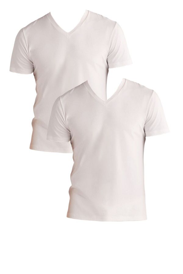 Kom-White V-Neck 2-Piece T-Shirt - Men's Modal Cotton Qk.0Ak.N0Ot.K2.M 1