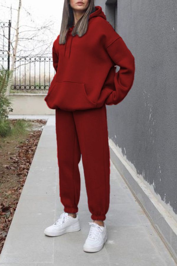 ruNadeS-Women's Soft Textured Relaxed Fit Hooded Leg Sweatpants Set - Sports 1